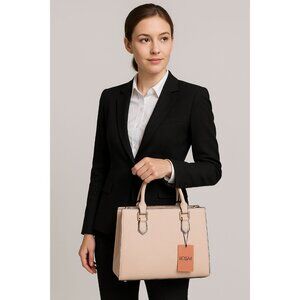 Rosani Cream Faux Leather Structured Satchel Tote Handbag Purse 10" x 13"  x 5 "
